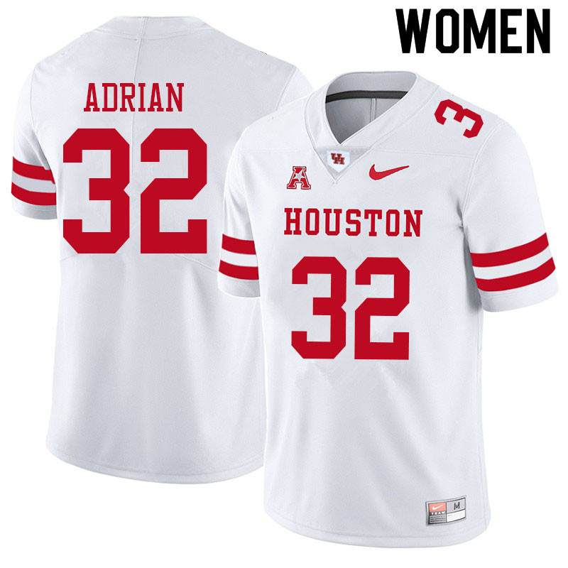 Women #32 Canen Adrian Houston Cougars College Football Jerseys Sale-White - Click Image to Close